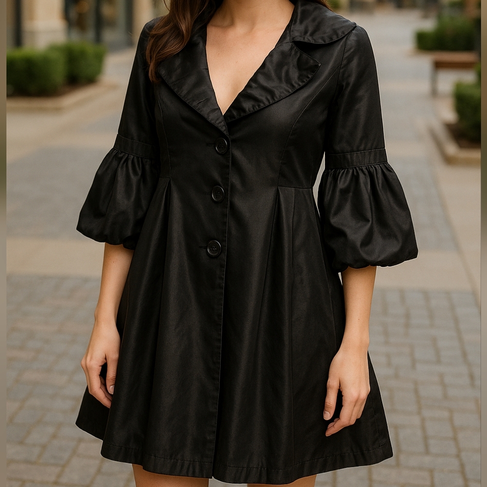RYU by Anthropologie Boho Chic black Puff sleeve Vintage Inspired Coat Sz S